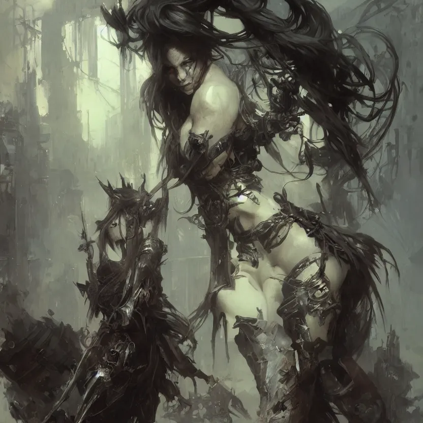 Image similar to a painting of death dealer, by jeremy mann, krenz cushart, artem demura, alphonse mucha, intricate, elegant, highly detailed, digital painting, artstation, concept art, smooth, sharp focus, illustration, art