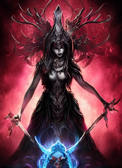 Prompt: splashart of the goddess of death