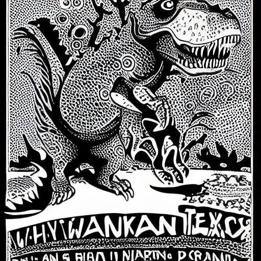 Image similar to a t - rex on a white background by louis wain, black and white, vector art