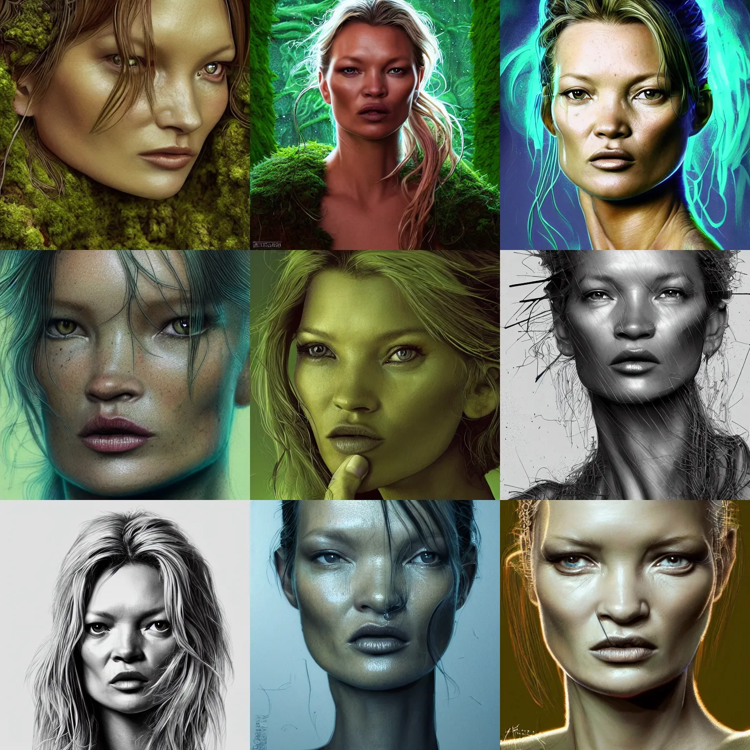 Prompt: portrait isometric drawing, printerest, close-up moss growing kate moss like a mossy garden, intricate, epic lighting, cinematic composition, hyper realistic, 8k resolution, unreal engine 5, by Artgerm, tooth wu, dan mumford, beeple, wlop, rossdraws, James Jean, Andrei Riabovitchev, Marc Simonetti, yoshitaka Amano, Artstation