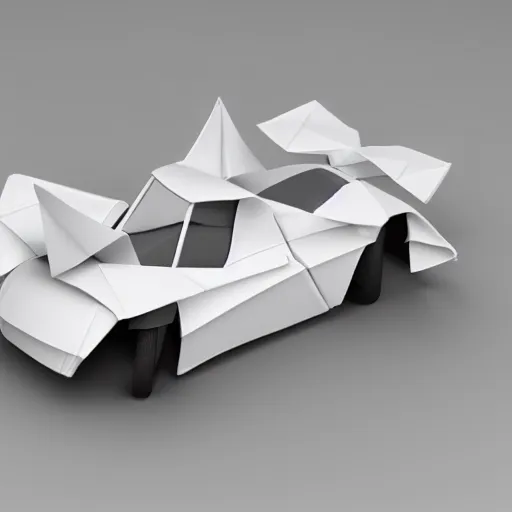 Image similar to origami car in white paper, 3 d render, ultra - detailed, on white background, studio shot