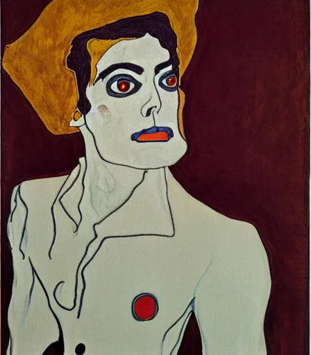 Image similar to portrait of michael jackson by egon schiele, intense desire, high quality, high detail