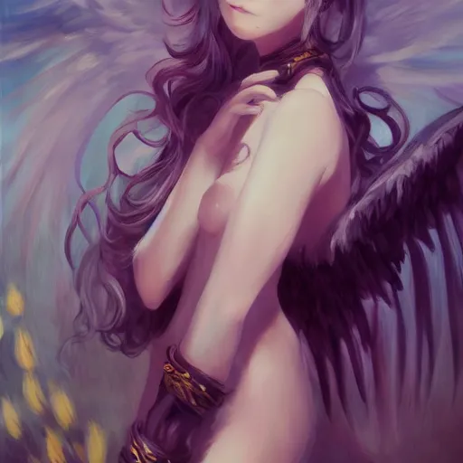 Image similar to Cute Harpy Girl by Pixiv ArtStation, anime scenery, by Edvard Monet Frank