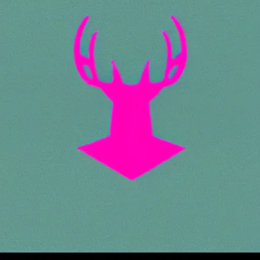 Prompt: logo for evil corporation that involves deer head, symmetrical, retro pink synthwave style, retro sci fi