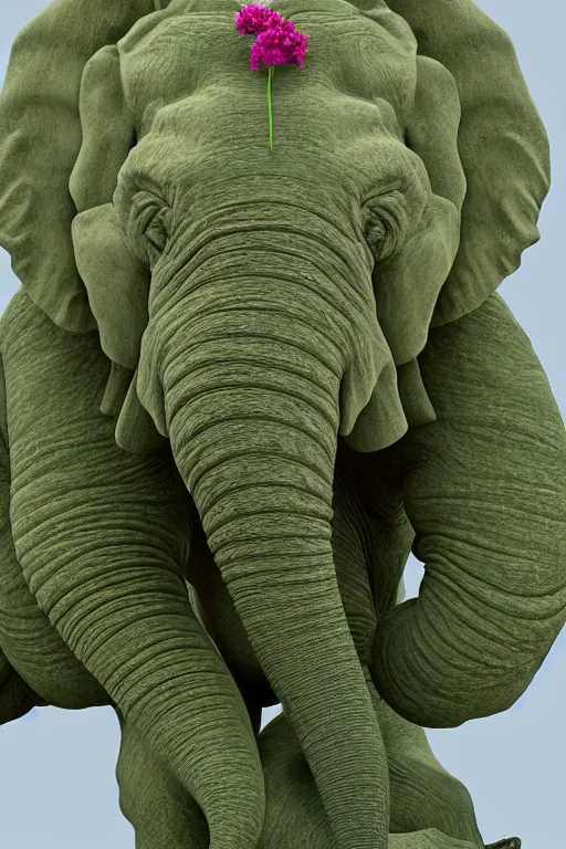 Image similar to ultra - realistic 3 d render of vines forming the shape of mother elephant and child elephant and infected with flowers, beautiful, elegant