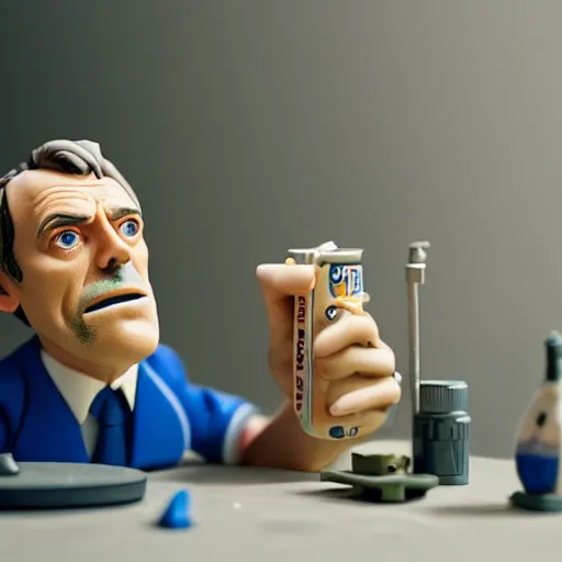 Image similar to product photography of a plasticine action figure hugh laurie on a workbench, depth of field, zeiss lens, detailed, centered, by erwin olaf, joop geesink, wes anderson, breathtaking, 8 k resolution, extremely detailed, beautiful, establishing shot, realistic materials, hyperrealistic