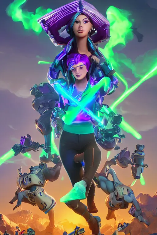 Image similar to fornite lady epic game design fanart by concept artist gervasio canda battle royale kaws radiating a glowing aura global illumination ray tracing hdr render in unreal engine 5