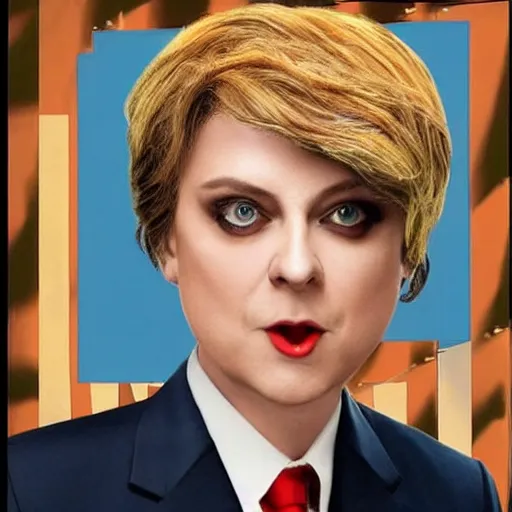 Image similar to rachel bloom crossed with donald trump, hybrid of rachel bloom and donald trump