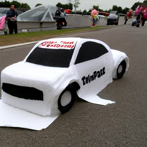 Image similar to car made of toilet paper is winning the race