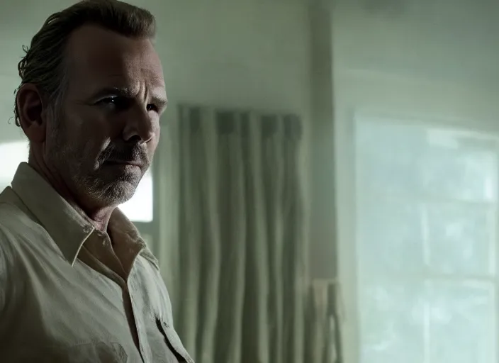 Image similar to film still of!!!!! kevin costner!!!!! as jim hopper in the upside down in stranger things, 4 k