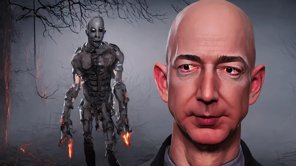 Prompt: Screenshot of Jeff Bezos as a villain in Dead By Daylight