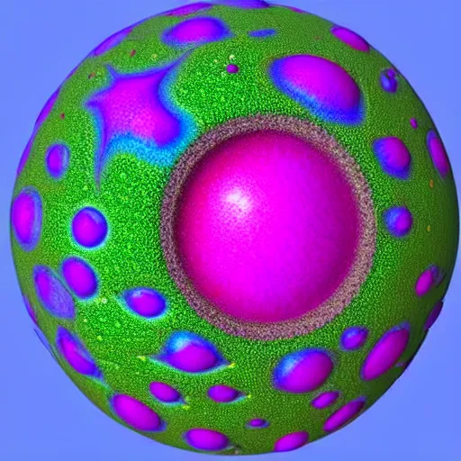 Prompt: ultradetailed scientific 3D image of several beautiful spherical pollen eaten by amoebas, scanning electron microscope image, multi-colored, fractal patterns, 8K, octane renderer, award winning, perspective