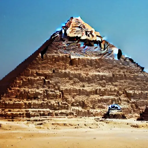 Image similar to alien spaceship rising out of egyptian pyramid