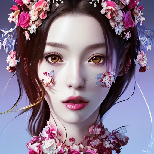 Prompt: the portrait of the absurdly beautiful, graceful, elegant, gorgeous, fashionable photorealistic sexy anime european woman made of cherries and white petals with tears, an ultrafine hyperdetailed illustration by kim jung gi, irakli nadar, intricate linework, bright colors, octopath traveler, final fantasy, unreal engine highly rendered, global illumination, radiant light, intricate environment