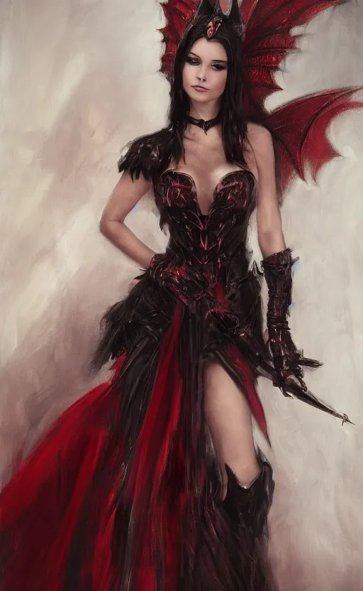 Image similar to Gothic princess in dark and red dragon armor. By Konstantin Razumov, Fractal flame, chiaroscuro, highly detailded