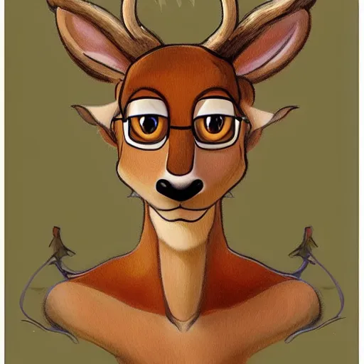 Prompt: an anthropomorphic deer, fursona!!!!! by don bluth, by kawacy, trending on artstation, full body