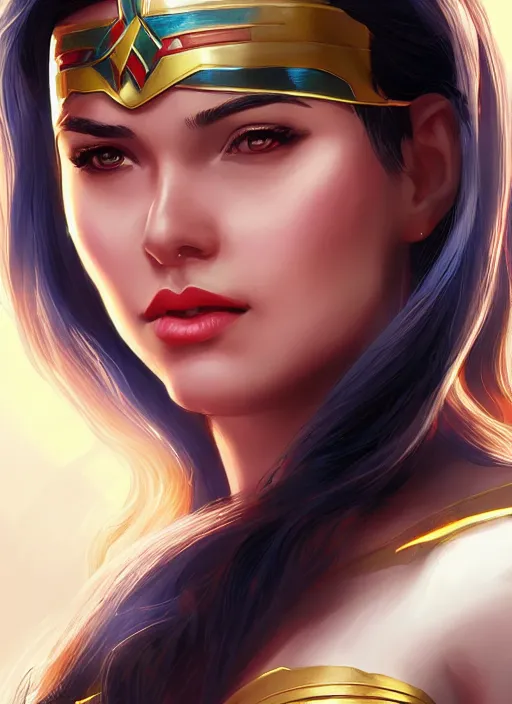 Prompt: portrait of a wonderwoman, artstation, by artgerm, in the style of huifeng huang