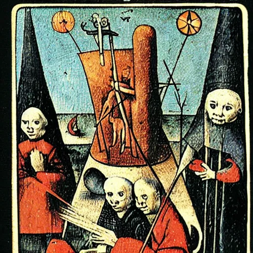 Prompt: tarot card designed by hieronymous bosch.