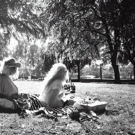 Image similar to death and life having a picnic at the park