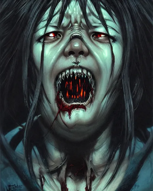 Prompt: mei from overwatch, evil, crazed look in her eyes, ice, col, frostbite, character portrait, portrait, close up, concept art, intricate details, highly detailed, horror poster, horror, vintage horror art, realistic, terrifying, in the style of michael whelan, beksinski, and gustave dore