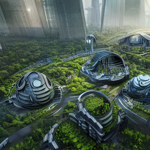 Image similar to a futuristic eco city utopia, plants, buildings, vegetation, ambient, nature, landscape, nature, technology, trending on artstation, deviantart, octane render, unreal engine, high detail, high definiton, ultra realistic, hyper realistic, 4 k, hd