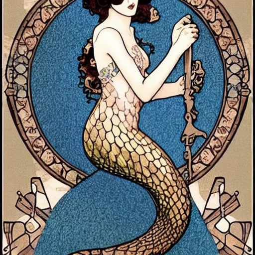 Prompt: sherlock holmes mermaid in the style of mucha