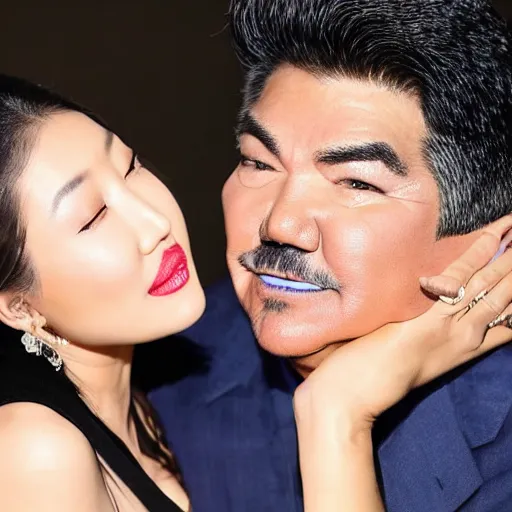 Image similar to george lopez kissing Hwasa. Loving smooch. Husband and wife. Lovely couple