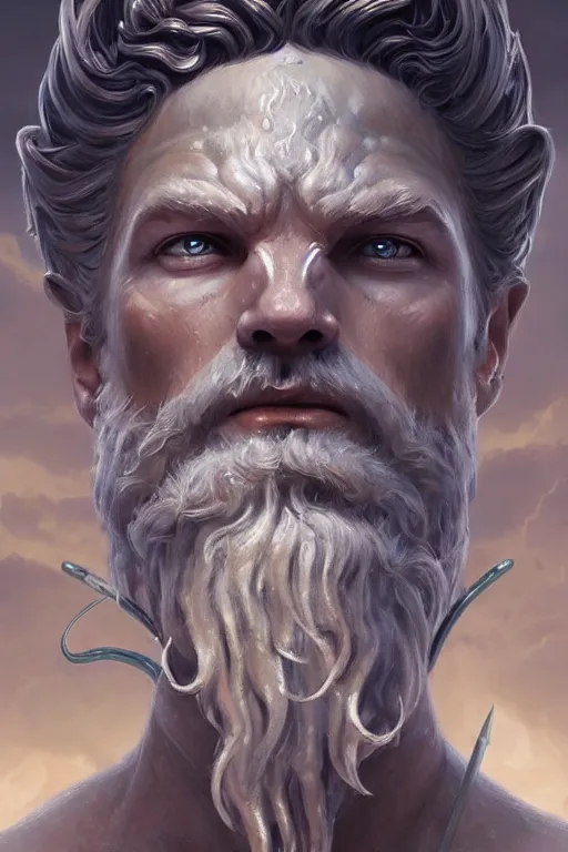 Image similar to poseidon humanoid god of the sea, trident, highly detailed, d & d, fantasy, highly detailed, digital painting, trending on artstation, concept art, sharp focus, illustration, art by artgerm and greg rutkowski and magali villeneuve