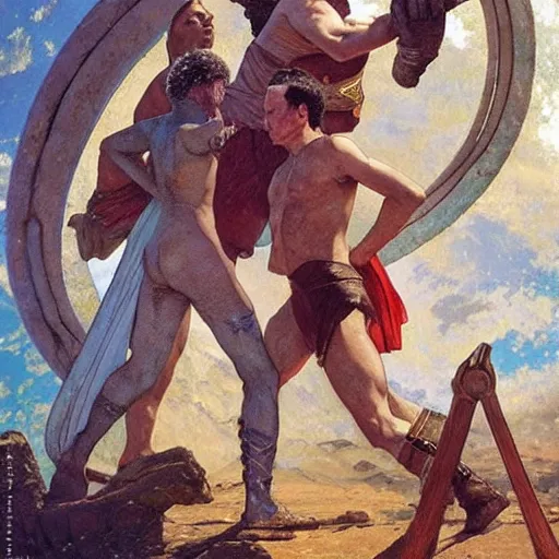 Prompt: STAR TREK in ancient Greece, (SFW) safe for work, photo realistic illustration by greg rutkowski, thomas kindkade, alphonse mucha, loish, norman rockwell