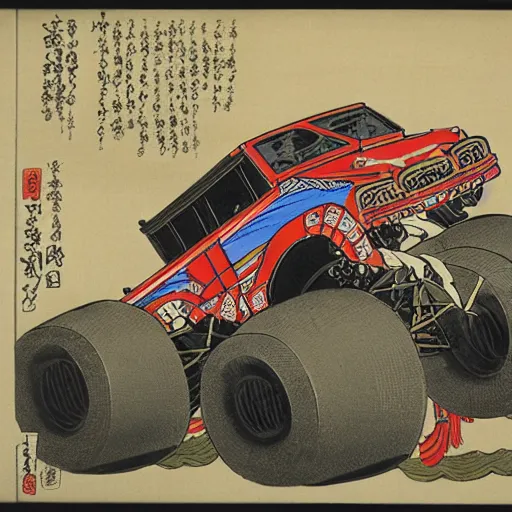 Image similar to monster truck rally, Utagawa Kuniyoshi