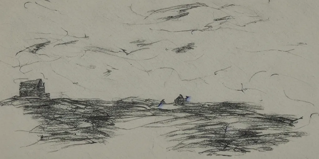 Image similar to a windy day, yellowed paper, pen and ink, 1 5 0 0 s, 8 k resolution