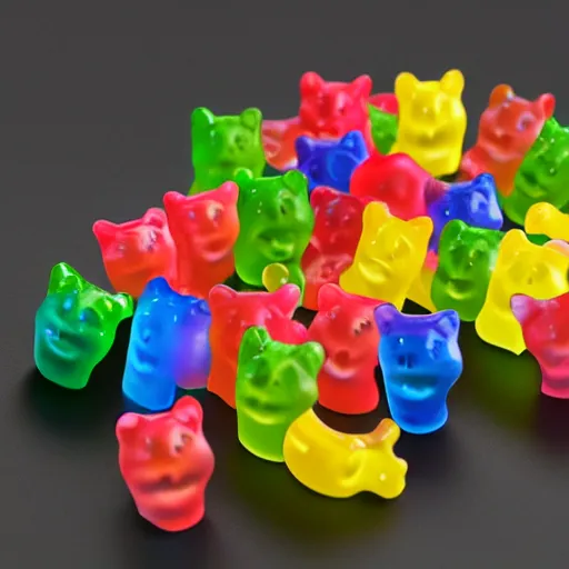 Prompt: gummy cats, highly detailed, studio photo,