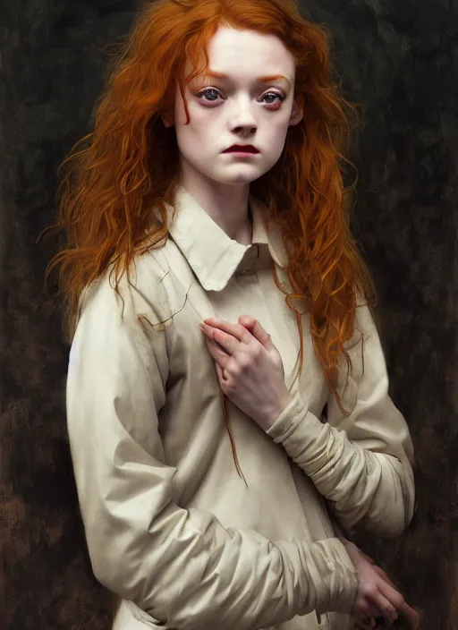 Prompt: sadie sink portrait demon half human, elegant, wearing a bomber jacket, armor, hyper realistic, whitehorns, extremely detailed, dnd character art portrait, fantasy art,, dramatic lighting, vivid colors, artstation, by edgar maxence and caravaggio and michael whelan and delacroix, lois van baarle and bouguereau