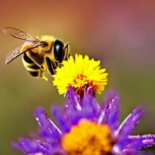 Image similar to a bee landing on a burning flower, the forest is on fire, there is fire everywhere, beautiful macro photography, perfect focus, nice composition