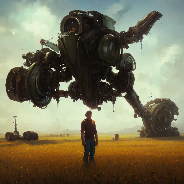 Prompt: greg rutkowski mech in a farmers field