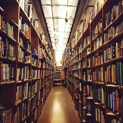 Prompt: “lost in a labyrinth that is Powell’s City of Books”