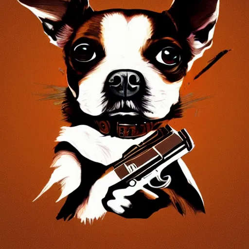 Prompt: chihuahua holding a gun, fan art, concept art