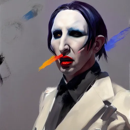 Image similar to Greg Manchess portrait painting of Marilyn Manson as Overwatch character, medium shot, profile picture, Organic Painting, sunny day, Matte Painting, bold shapes, hard edges, street art, trending on artstation, by Huang Guangjian and Gil Elvgren and Sachin Teng