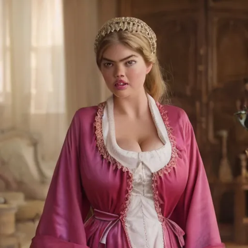 Image similar to kate upton wearing robe a la francaise, wow 4 k detail fantasy, matte painting, realistic materials, photo realistic, postprocessing, cinematic, hyperrealistic, studio lighting, ekaterina, the tudors, photography by richard jenkins