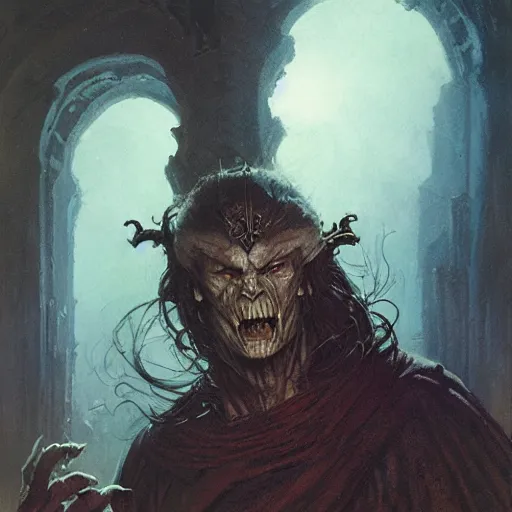 Image similar to head and shoulders portrait of a death slaad, d & d, fantasy, greg rutkowski, frank frazetta, alexandre chaudret, boris vallejo, michael whelan, miro petrov, hr giger, magali villeneuve, donato giancola