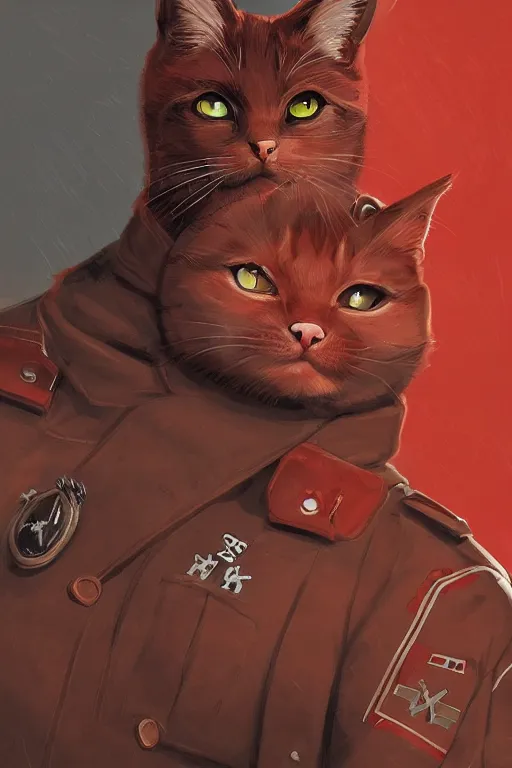 Image similar to Red cat in a nazi uniform, intricate, elegant, highly detailed, digital painting, artstation, concept art, smooth, sharp focus, illustration