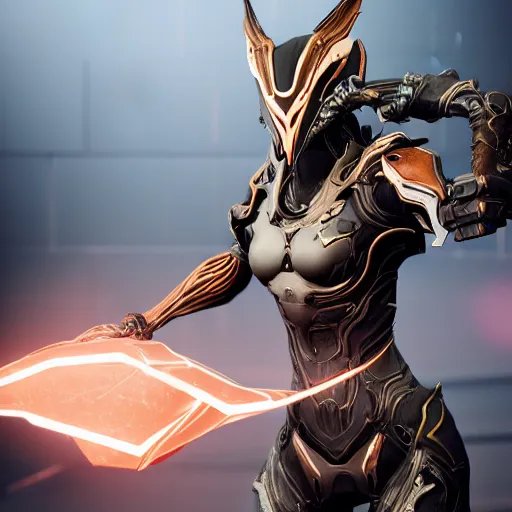 Prompt: photograph of female Valkyr warframe holding a kuva zarr, 8k resolution, high detail, ULTRA REALISTIC VFX, reflections