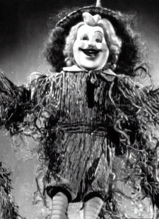 Image similar to still of ronald mcdonald in the wizard of oz movie, gloomy atmosphere