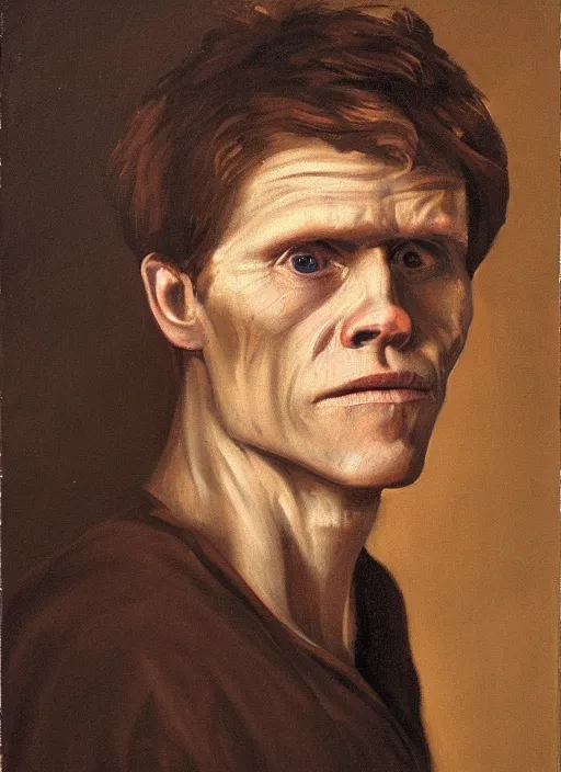 Prompt: portrait painting of 2 4 year old willem dafoe, renaissance oil painting, studious chiaroscuro