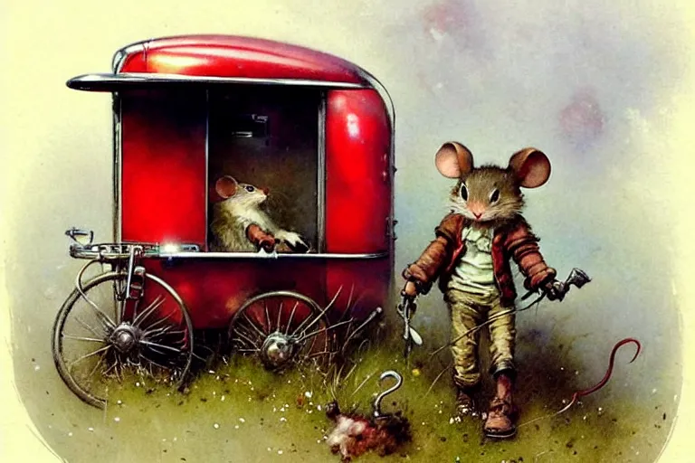 Image similar to adventurer ( ( ( ( ( 1 9 5 0 s retro future robot mouse vending machine wagon house. muted colors. ) ) ) ) ) by jean baptiste monge!!!!!!!!!!!!!!!!!!!!!!!!! chrome red