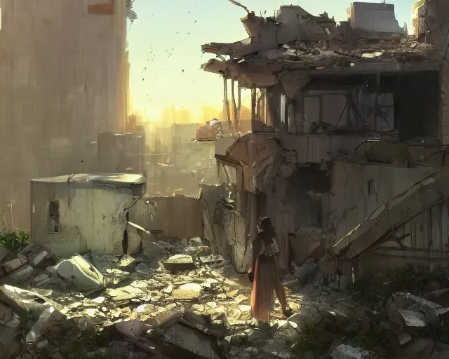 Prompt: an iPhone smartphone in the ruins of a house, rubble, ruins, post-apocalyptic, dust. By Makoto Shinkai, trending on ArtStation, digital art.