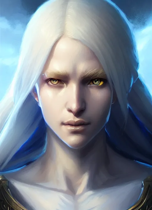 Image similar to a fantasy style portrait painting of shy white female paladin scarred left eye with blonde hair and blue eyes, holy oil painting unreal 5 daz. rpg portrait extremely detailed artgerm greg rutkowski _ greg