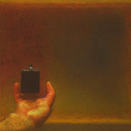 Prompt: A digital art. A rip in spacetime. Did this device in his hand open a portal to another dimension or reality?! by Eastman Johnson, by Mark Rothko lifelike