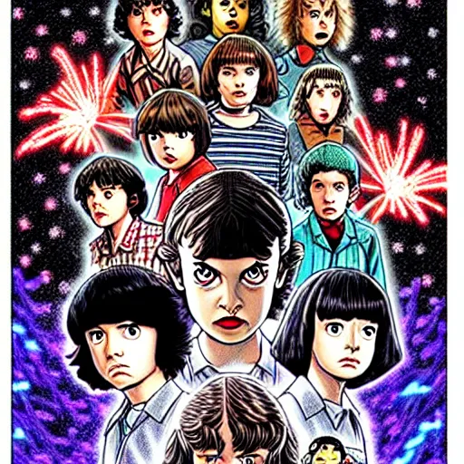 Image similar to stranger things 4 season manga by junji ito