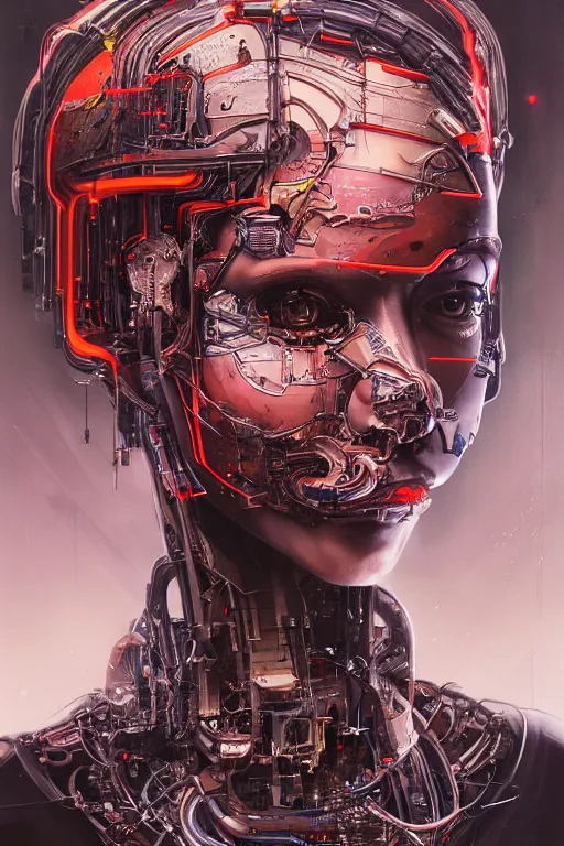 Prompt: portrait of computer & circuits, melting, technocrat vigilante, 8 k, by tristan eaton, stanley artgermm, tom bagshaw, greg rutkowski, carne griffiths, ayami kojima, beksinski, giger, trending on deviantart, face enhance, hyper detailed, minimalist, cybernetic, android, blade runner, full of colour, super detailed